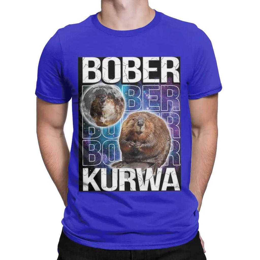 Funny Bober Kurwa Funny Beaver Meme Galaxy Universe T-Shirt for Men Round Neck Cotton T Shirts Short Sleeve Tee Shirt Tops