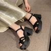 Summer Women's Sandals Elegant Ankle Strap Solid Color Square Toe Sandales Shoes Fashion Platform Black White Heeled Sandalias