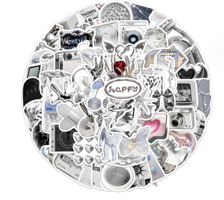 

50 ШТ Чорно-білий простий стиль Мультфільм Графіті Водонепроникна наклейка Особистість Декорація Креативна чашка для води