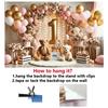 Polyester background banner: Multi-purpose: Teddy bear and balloon design, with floral arches and the golden number "1"