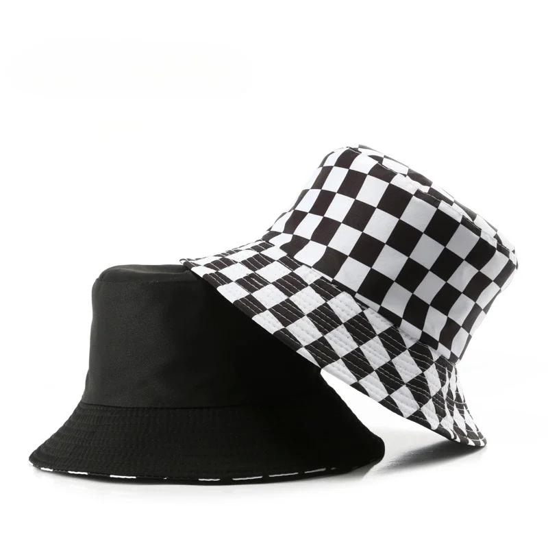 Double Sided Plaid Bucket Hats for Women and Men Fashion Personality Fisherman Cap Outdoor Sports Travel Sun Shade Bob Hat Gorra