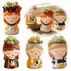 Decorative Plant Pot for Office Cute Head Planter, Resin Succulent Little Girl Flower Pot, Human Small Planter Face Cactus Plants Container,