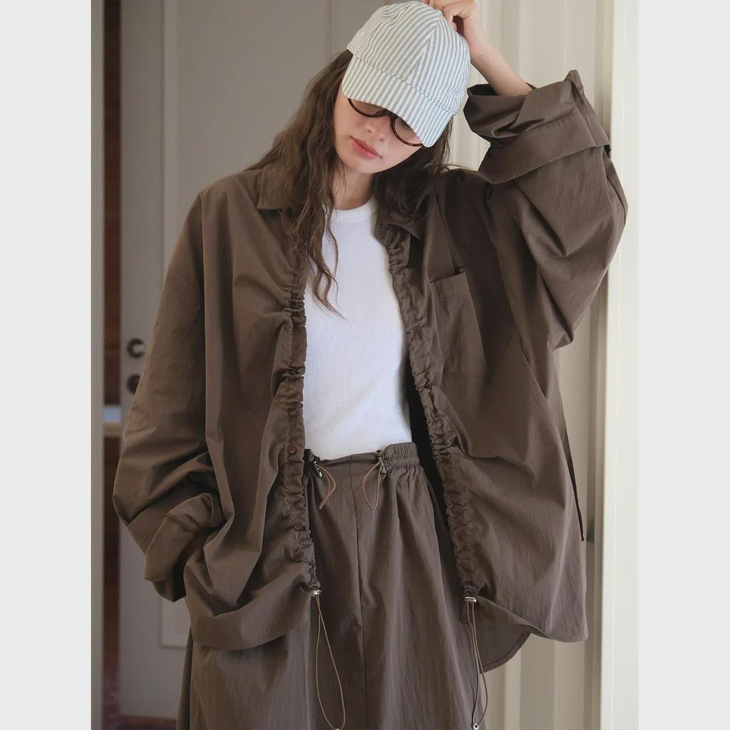 Louvre Autumn Korean Style Drawstring Shirt - Loose Fit Casual Top for Women