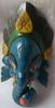 Blue Wooden Ganesha Mask: Hand-Painted Hindu Decor