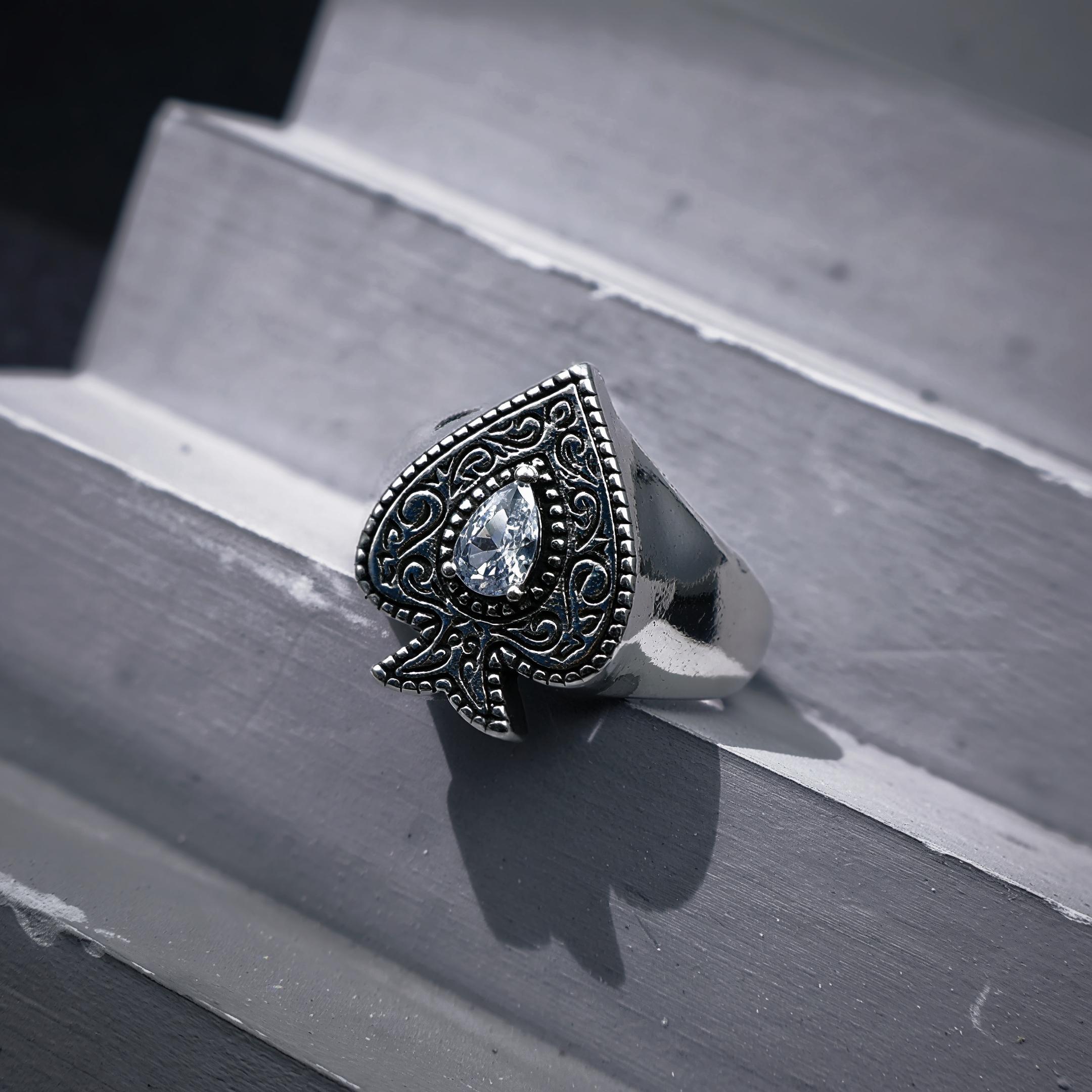 

Retro “Lucky Spade” Adjustable Open Ring For Men Gothic Punk Edgy Silver-plated Copper Good Fortune Accessories Gift 9-13