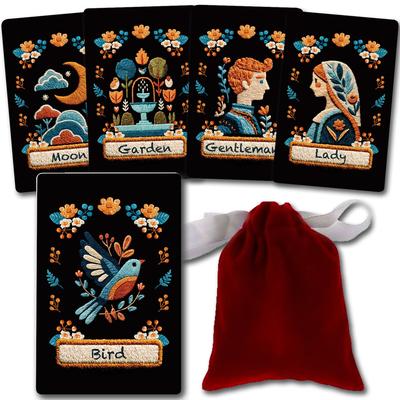 [Officially Imported] Bohemian Stitch Lenormand 50-Piece Set with Drawstring Pouch and Japanese Keyword Cards