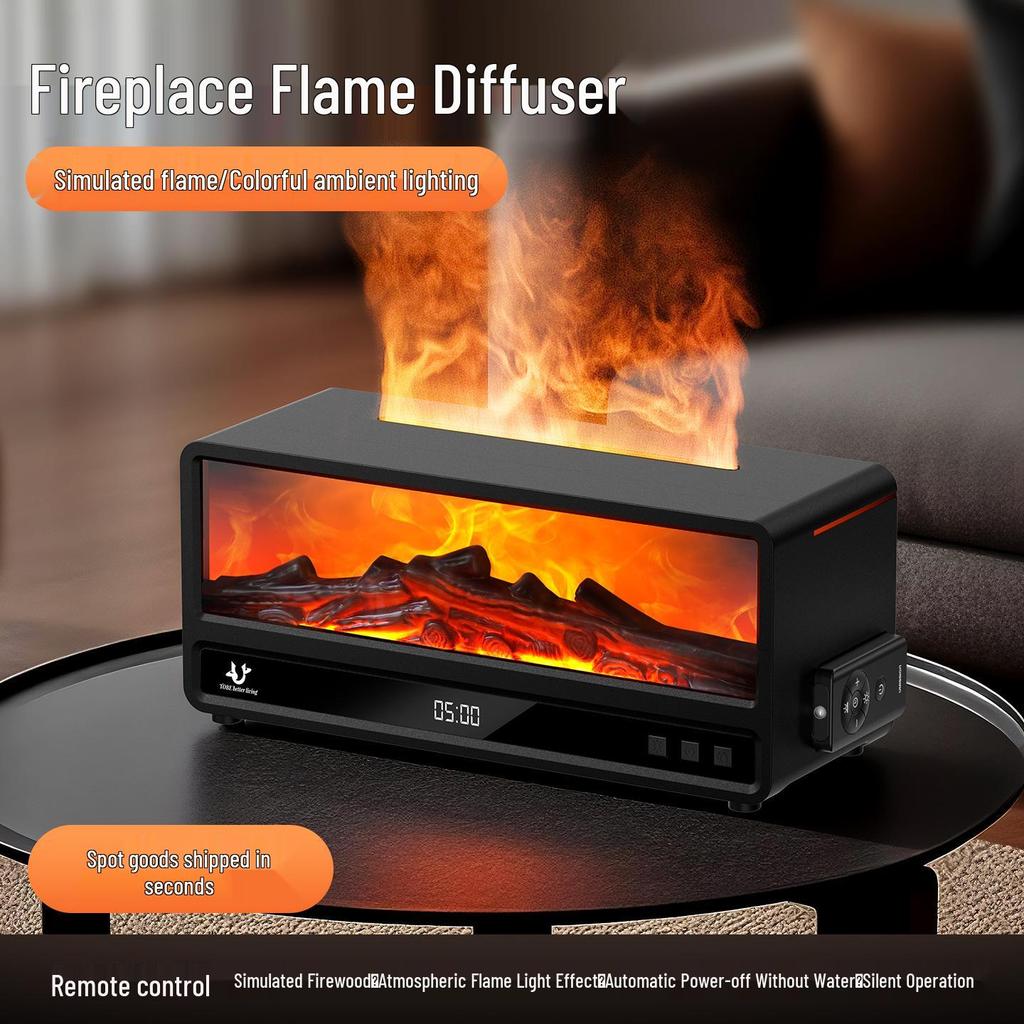 Remote-Controlled Retro Fireplace Aroma Diffuser with Seven-Color Flame and Humidifier