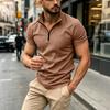 Men’s Casual Short Sleeve Zip Up Ribbed Top Lightweight Stand Collar Pullover Comfortable Relaxed Fit Shirt for Daily Wear