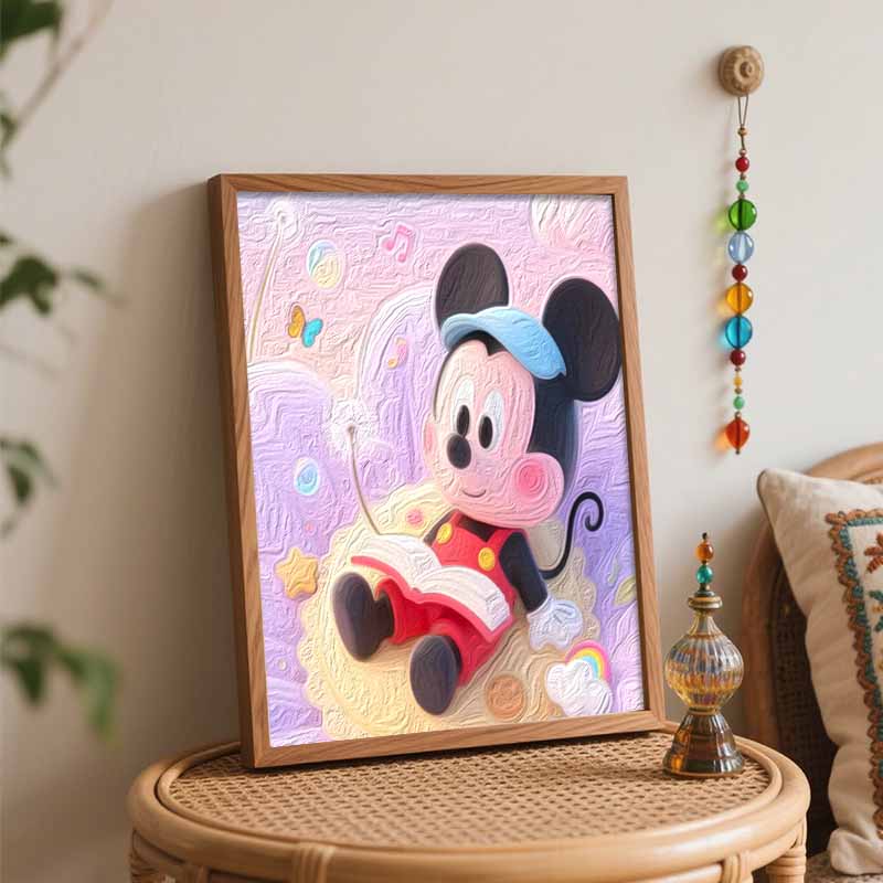 Disney Oil Paint Hand Painting Kit Mickey Reading Book Decoration Classic Style Home Decor Art Wall Pictures Gift For Living Room
