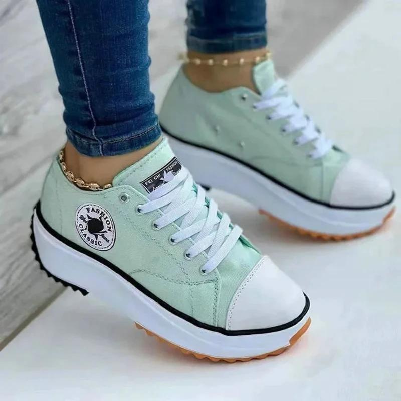 Fashion Classic White Canvas Sneakers Women's Casual Shoes Thick Sole Lace-up Tennis Shoes High Quality Fashion Sports Shoes 35-43
