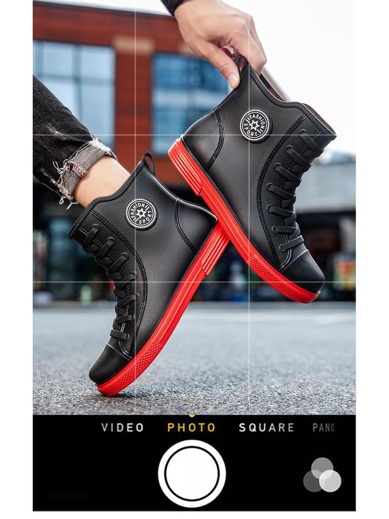 Men's Wear-Resistant Short Non-Slip Rubber Rain Boots for Work, Car Washing, and Fishing - Waterproof and Fashionable Mid-Tube Design