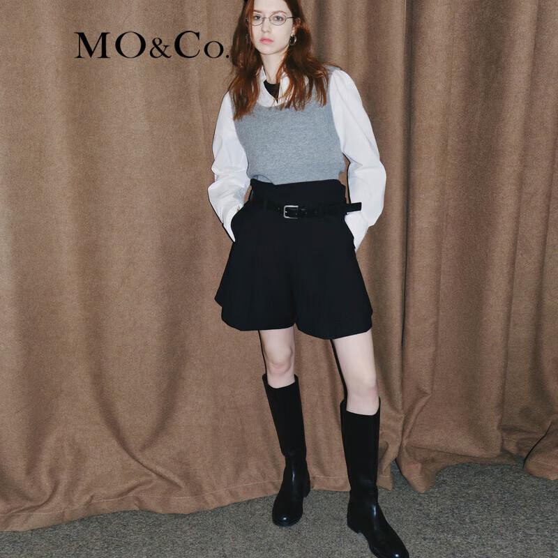 MO&Co. Wool Blend A-line Pleated Shorts with Belt