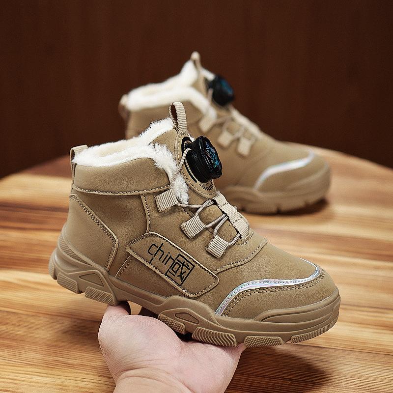 Boys' cotton shoes 2025 winter new velvet thickened button non-slip cotton shoes medium and older children's warm sports shoes