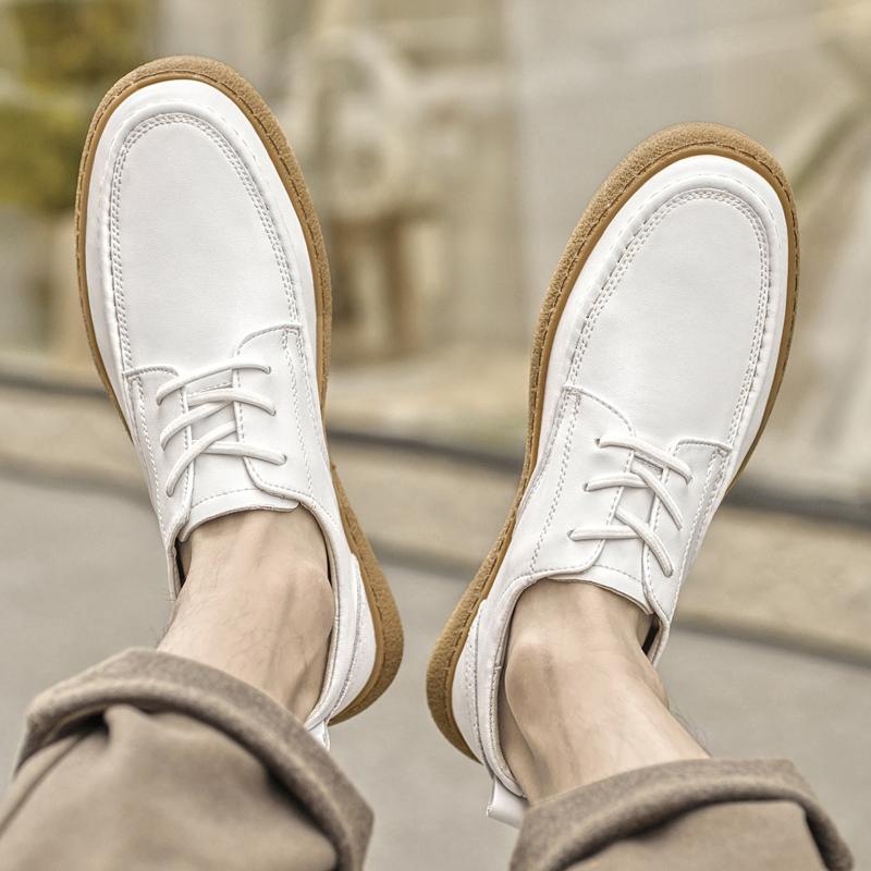 Fashion Outdoor Men Versatile White Oxfords Flats Lace Up Elegant Mens Casual Shoes Business Luxury Brand High Quality Cow Leather Shoes