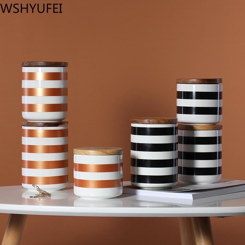 Nordic Geometric Black Sealed Cans with Lids Ceramic Storage Jars Tea Cans Candy Biscuit Jars Home Accessories WSHYUFEI