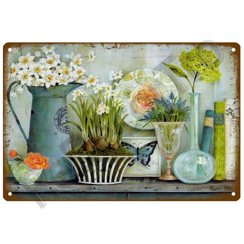 Retro Tin Sign Poster Garden Vintage Wall Poster Metal Sign Decorative Wall Plate Flower Plaque Metal Vintage Decor Accessories