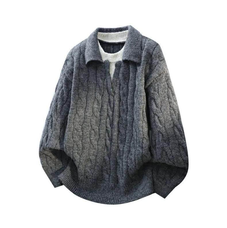Men's French Retro Cable Knit Sweater - Autumn/Winter Two-Piece, Loose Lapel Style