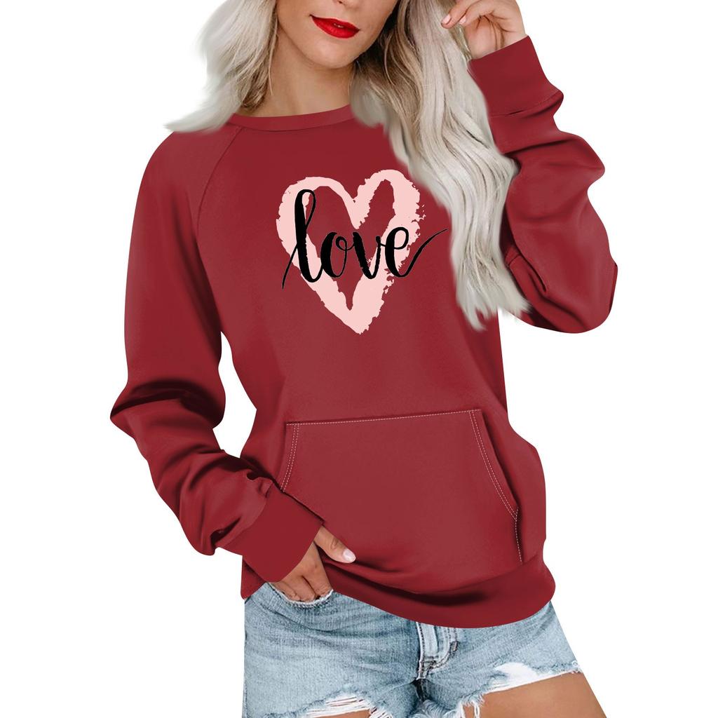 Women's Casual Valentine's Day Printed Pullover Plug Sleeve Sweatshirt With Pocket Top