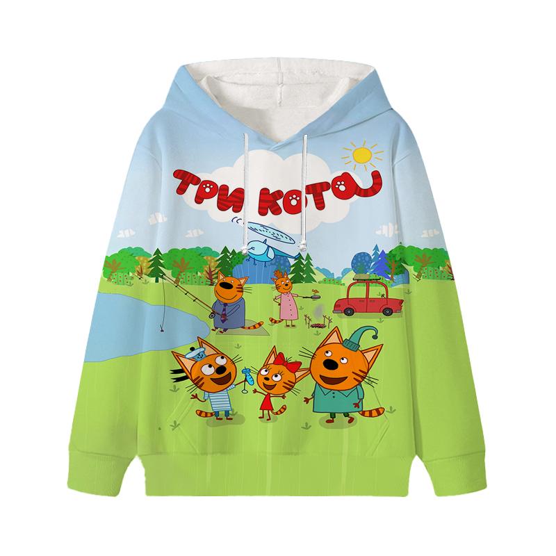 

Толстовка с капюшоном Three Kittens E-cat Family для детей, милая детская осенняя толстовка с рисунком манги, детская одежда для девочек и мальчиков, толстовки с капюшоном 120 бездна