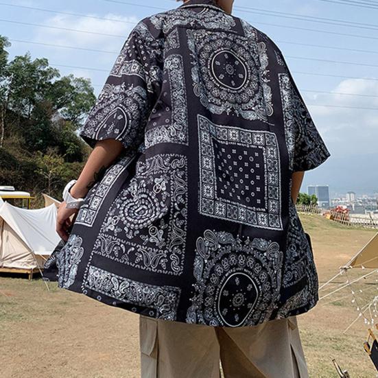 Women Shirt Lapel Short Sleeve Printing Shirt Tops Loose Fit Buttons Placket Casual Beach Vacation Tops