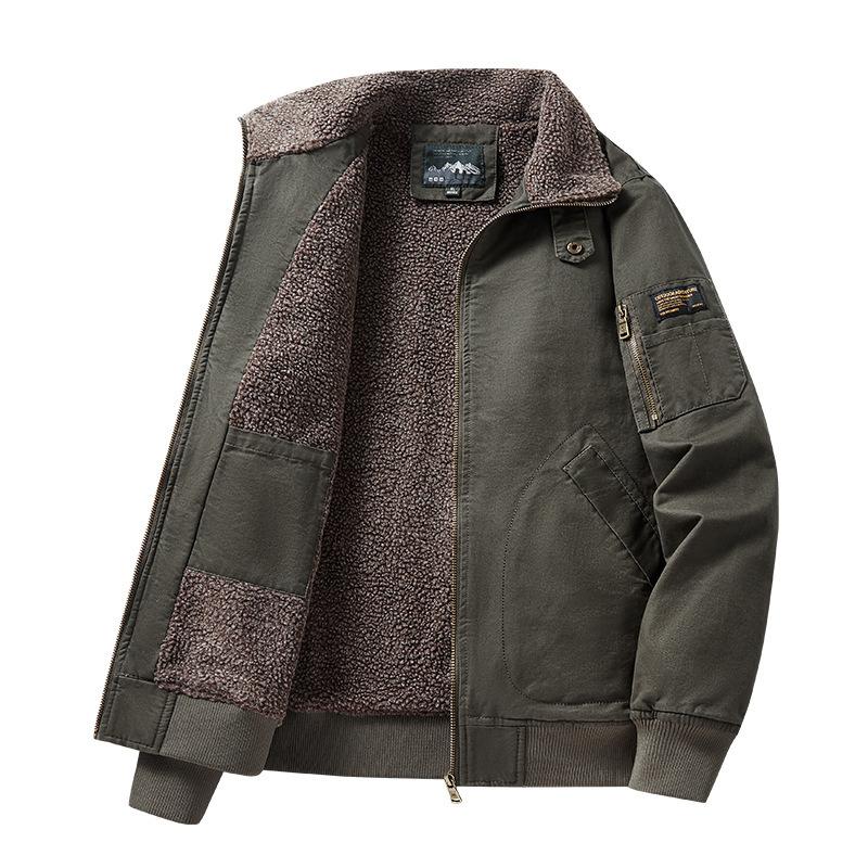 Herre Ny høst og vinter Lam Fløyels Stativ Krage Arbeidstøy Retro jakke Løs high-end topp