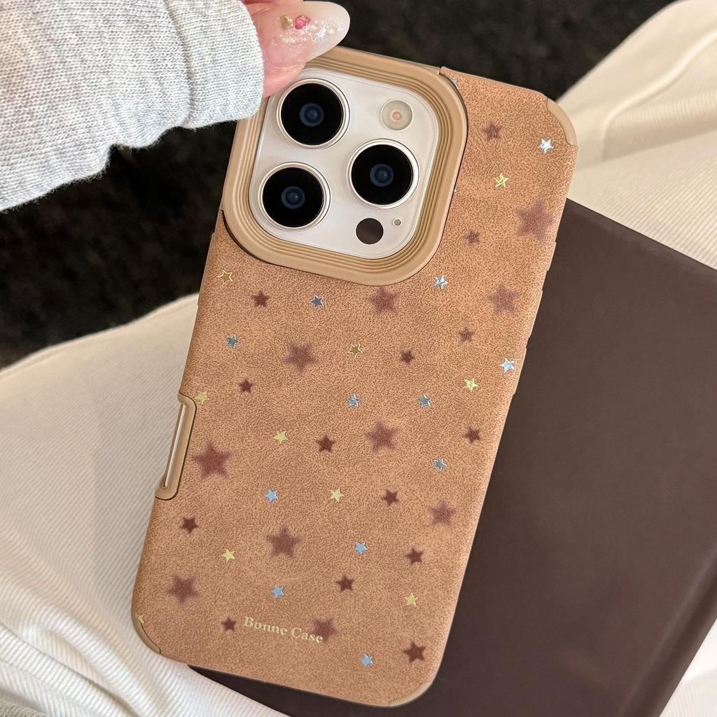 Gilt Stars Are Suitable for Iphone17promax Apple 16 Mobile Phone Case 15 Autumn and Winter Retro Brown 13 Leather 11 Soft Shell