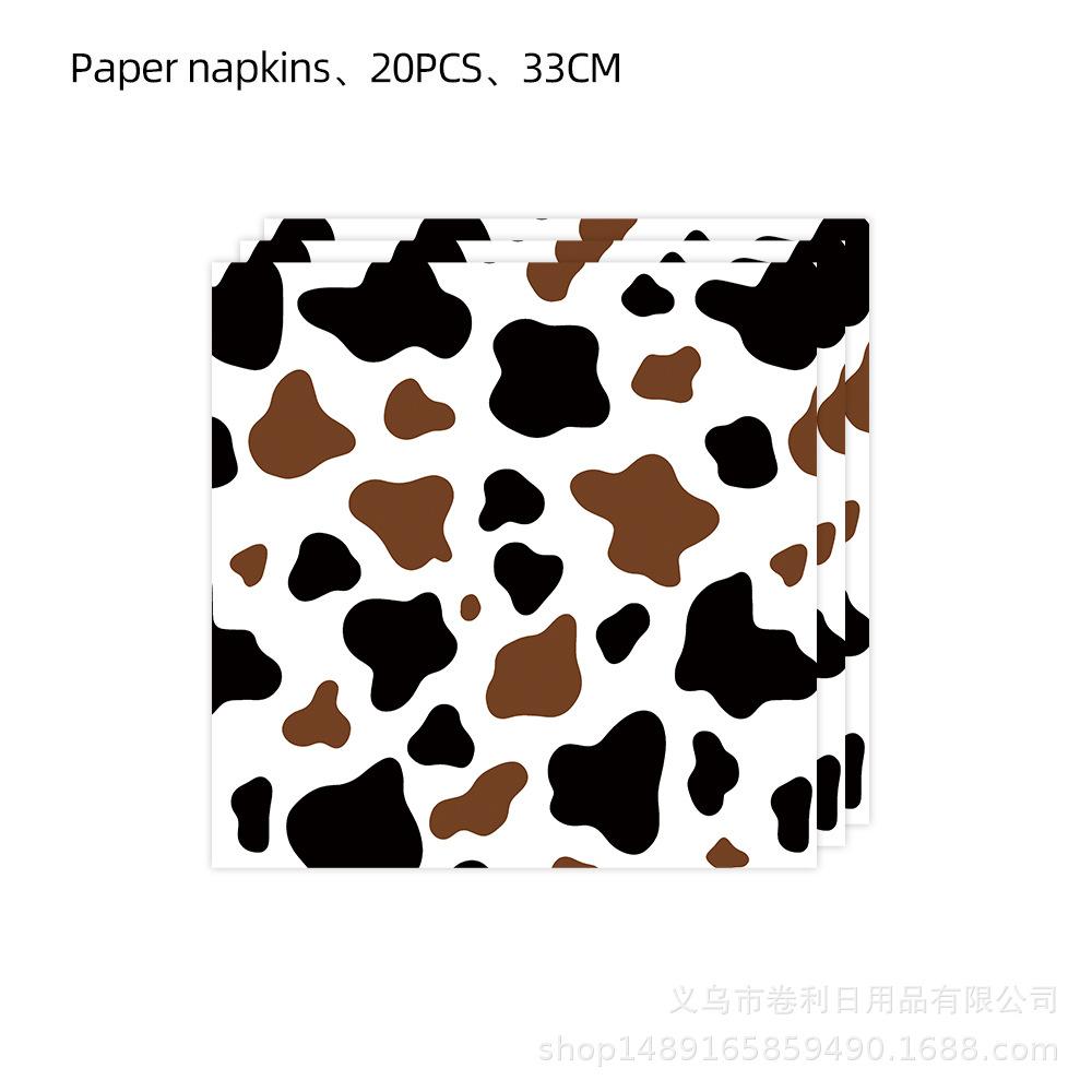 Children'S Farm Cow Theme Party Supplies Birthday Decoration Black Brown Cow Paper Plate Paper Cup Flag Tablecloth Arrangement