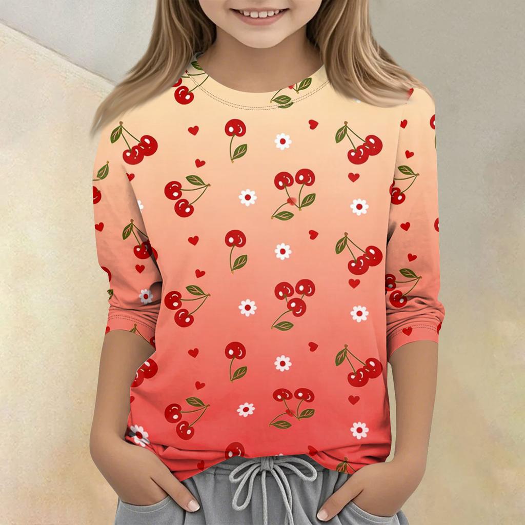 Children's Printed Round Neck Seven Quarter Sleeve Casual T-shirt