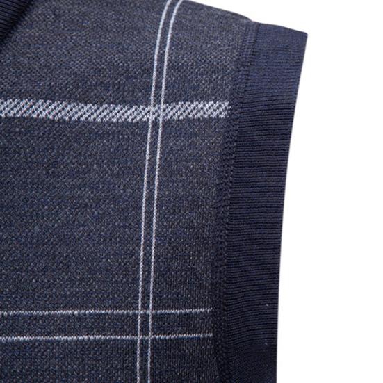 Men Knitting Vest V-Neck Sleeveless Plaid Print Sweater Vest Autumn Winter