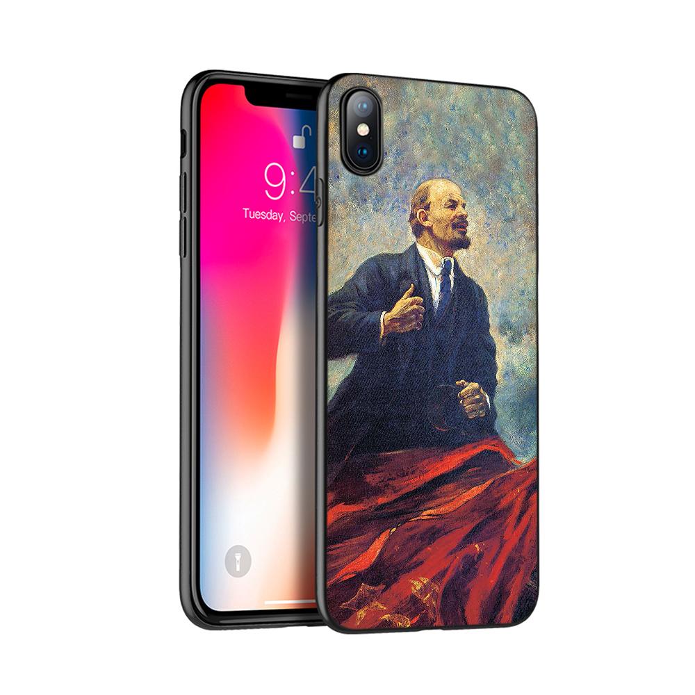 Black tpu case for iphone 5 5s SE 2020 6 6s 7 8 plus x 10 case cover for iphone XR XS 11 pro MAX case lenin Soviet Union flag