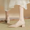Women Pumps Pointy Chunky Heels  Summer Fashion Shallow Thick Heel Soft Sexy Patent Leather Slip on Nude Casual Party Shoes
