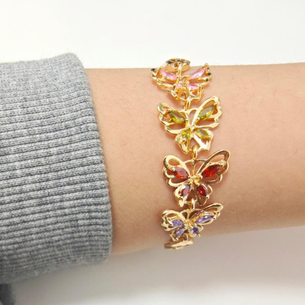 Flerfarget Cubic Zirconia Sommerfuglarmbånd Bladlenke Kvinners Daglig Vakkert Bruk Smykker