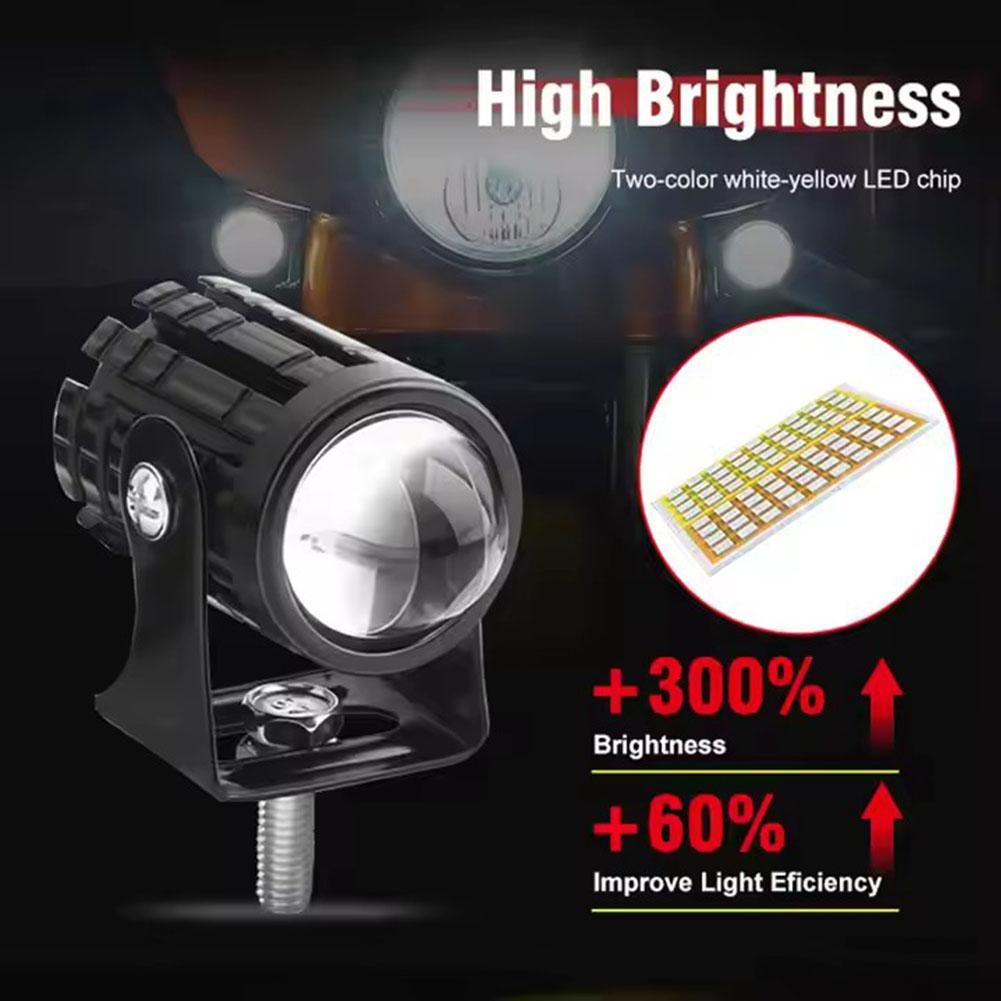Universal Motorcycle LED Headlight Projector Lens Dual Color ATV Scooter Driving Lamp Fog Light Auxiliary Spotlight Lamp
