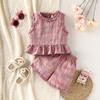 Girls Sleeveless Top and Shorts Set Breathable Lightweight Fabric Summer Outfit for Kids Comfortable Fit Casual Style