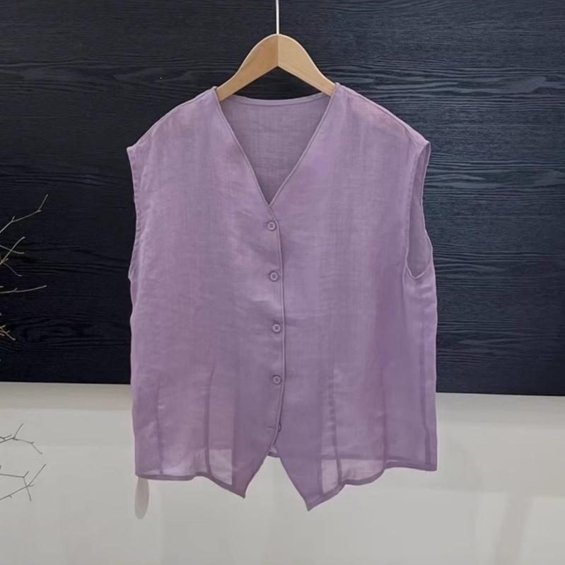 Ramie V-neck vest top women's summer new literary and retro versatile and thin fashionable simple vest top women