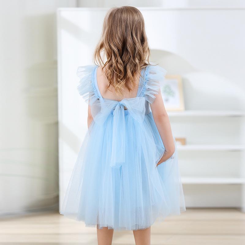 2025 New Girls' Summer Bowknot Mesh Dress - Lightweight Children's Fashion