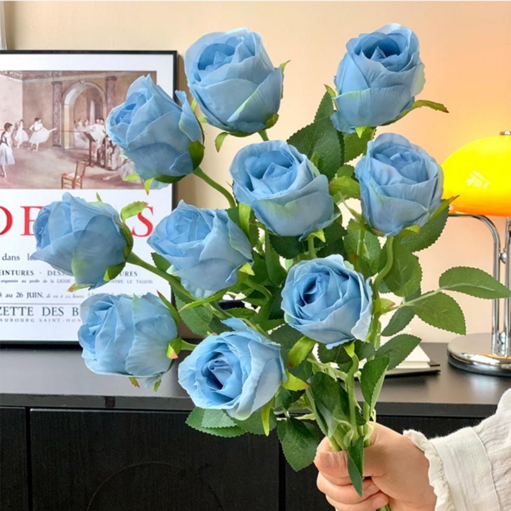 Artificial Pink Rose Flower Valentine's Day Wedding Bridal Photography Props Home Decoration Simulation Silk Rose Bouquet