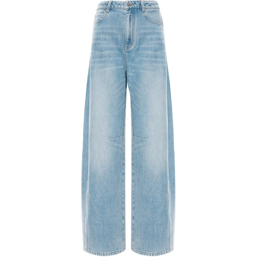 Pinko Long Wide Leg Washed Denim Pants Women Bottoms Pink PAF261358091