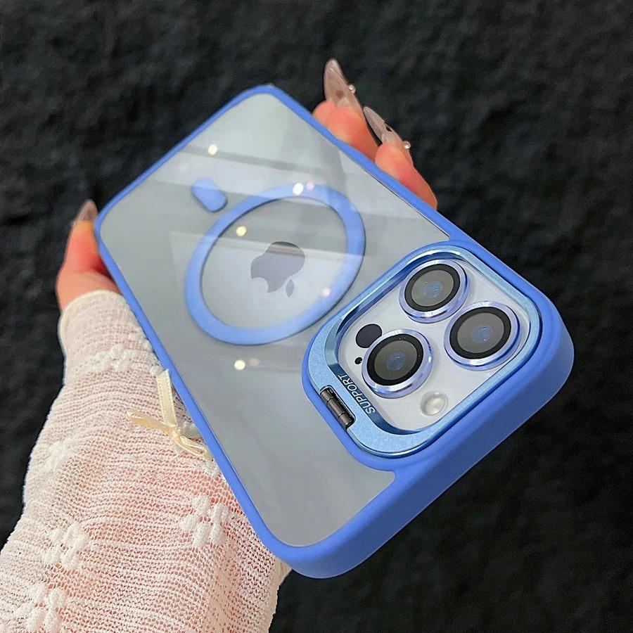 Fashion Ring Stand Magnetic Case For iPhone 16 15 14 Plus 13 12 11 Pro Max Case with Glass Lens Protector Phone Case for Magsafe