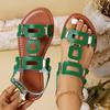 Large Size Belt Buckle Flat Bottom Hollow Sandals Women's Fashion Versatile Outer Wear Solid Color Beach Sandals Wish