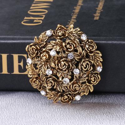 Retro Rhinestone Çiçek Broş Çiçek Brokar Gül Broş Basit Ceket Hırka Sabit Elbise Pin