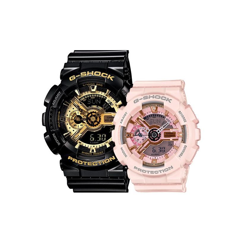 CASIO Unisex Pair Table Series Black Watch GMA-S110MP-4A1PR&GA-110GB-1APR Pink+Black Gold Dial