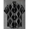 Nuova Camicia da Uomo a Maniche Corte Stile Etnico Vintage Stampa Artistica di Pavone Geometrica 3D Camicia Casual in Lino