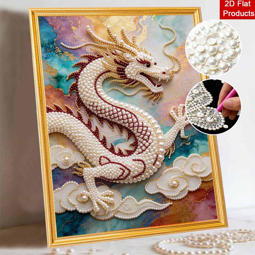 Pearl Painting Art Painting Kit for Adults and Beginners, Elegant Chinese Dragon Sparkling Painting Craft Home Wall Decor Handmade Gift