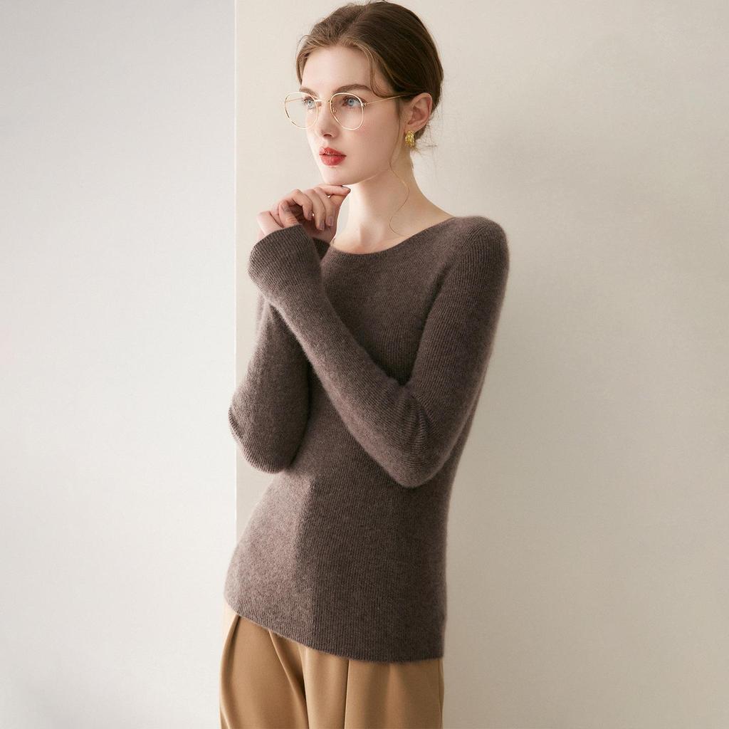Le Kasha 2026 Women's 100% Cashmere Sweater: Ribbed Round Collar, Long Sleeve, Twelve Gauge Single Thread