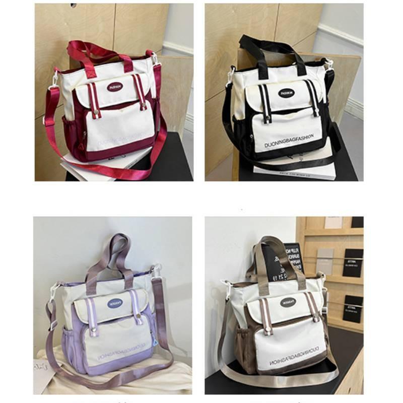 Chic Street Style Women's Canvas Bag 2024 New Colorblock Large Shoulder Bag