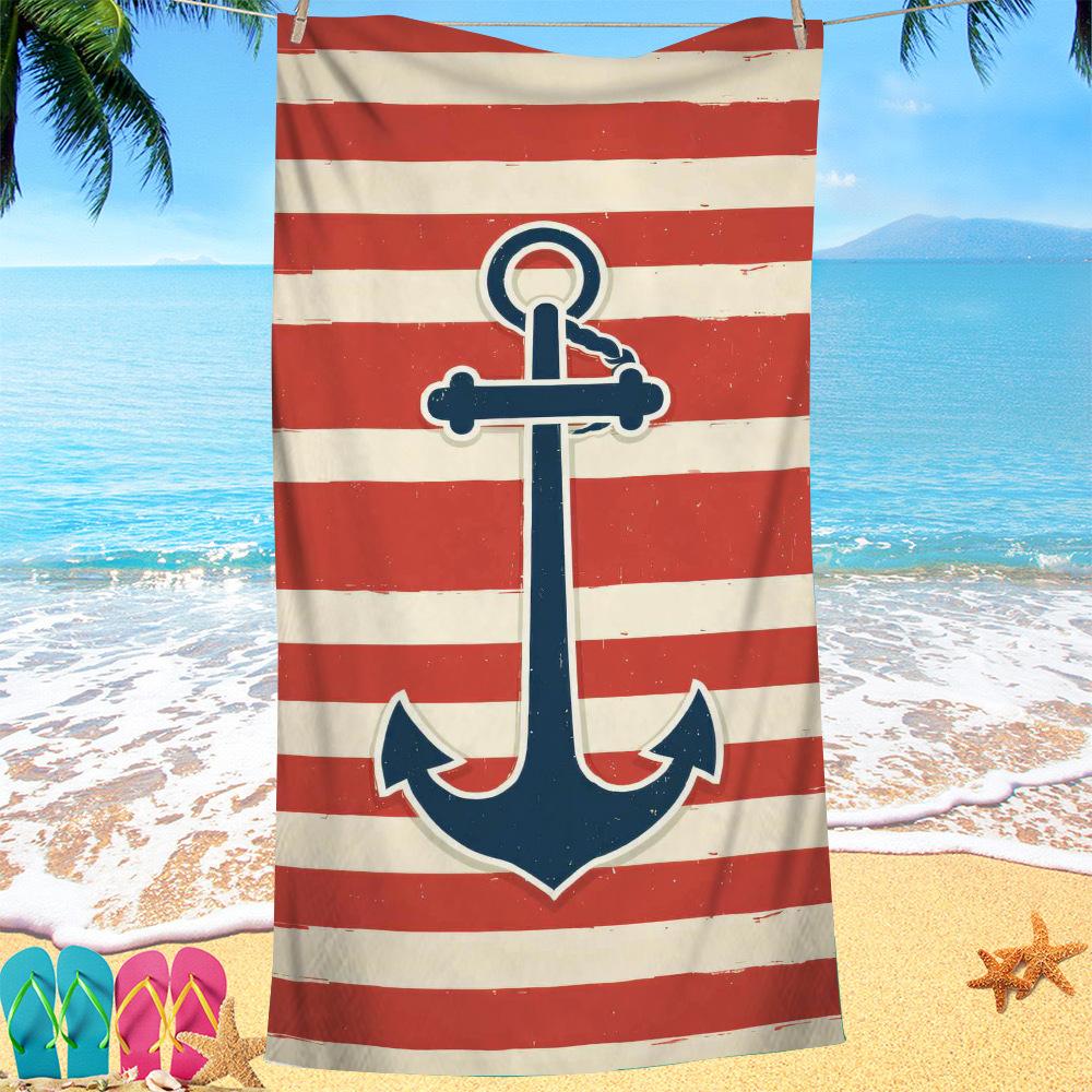 Nordic painted ship anchor digital-printed polyester Superfine fiber double-sided fleece Beach vacation bath towel, beach towel