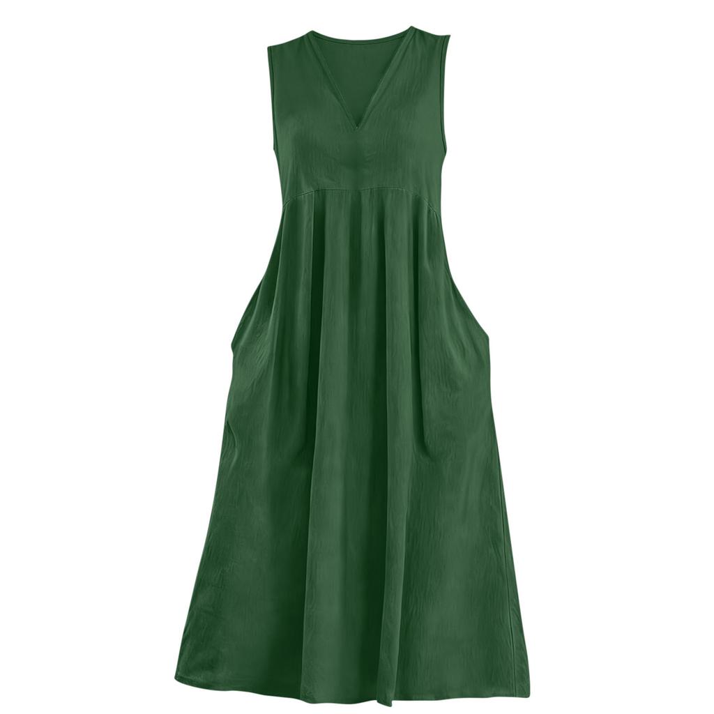 Dámský ležérní svetr s V-výstřihem, bez rukávů, z bavlny a lnu, volné šaty