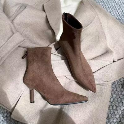 2025 New High Quality Pointed Toe Women Ankle Boots Fashion Zipper Thin Heels Shoes Autumn Winter Chelsea Short Booties