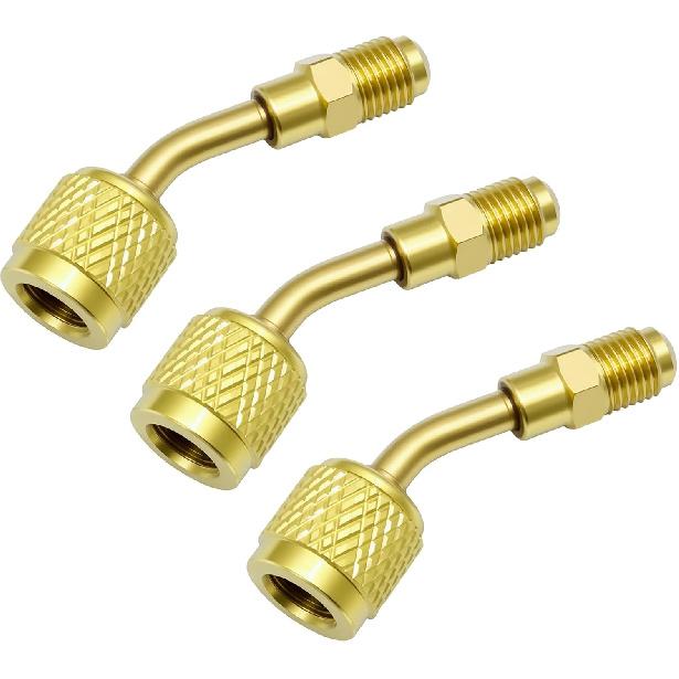 Brass 45° 3Pcs Refrigerant Charging Adapter Fit for R-32/R-454B A2L Tank | 1/4" Left Hand Female To 1/4" Right Hand Male